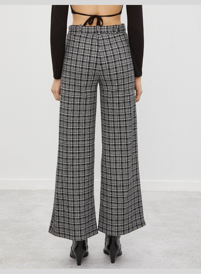 Wide Leg Check Trousers