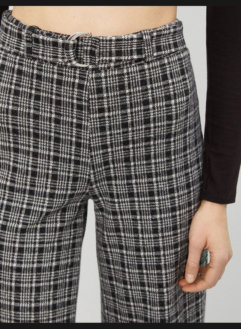 Wide Leg Check Trousers