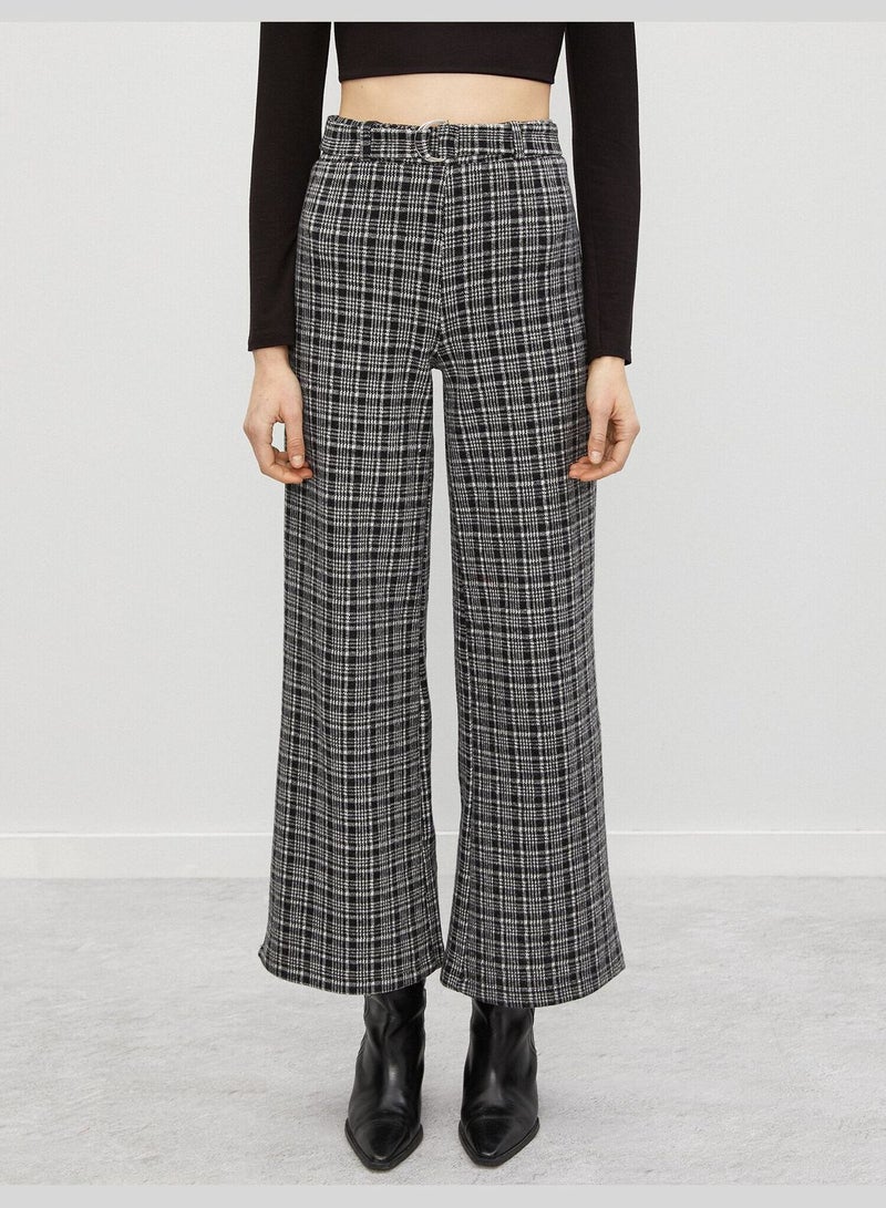 Wide Leg Check Trousers