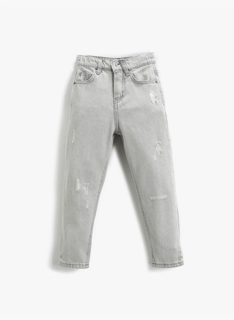 Mom Jean - Destroyed Relax Cut Pockets Cotton