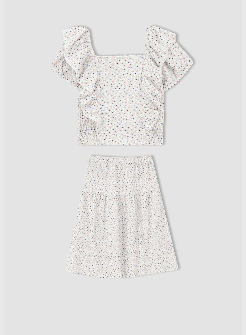 Regular Fit Short Sleeve Frill Detail T-Shirt & Mini Skirt Set