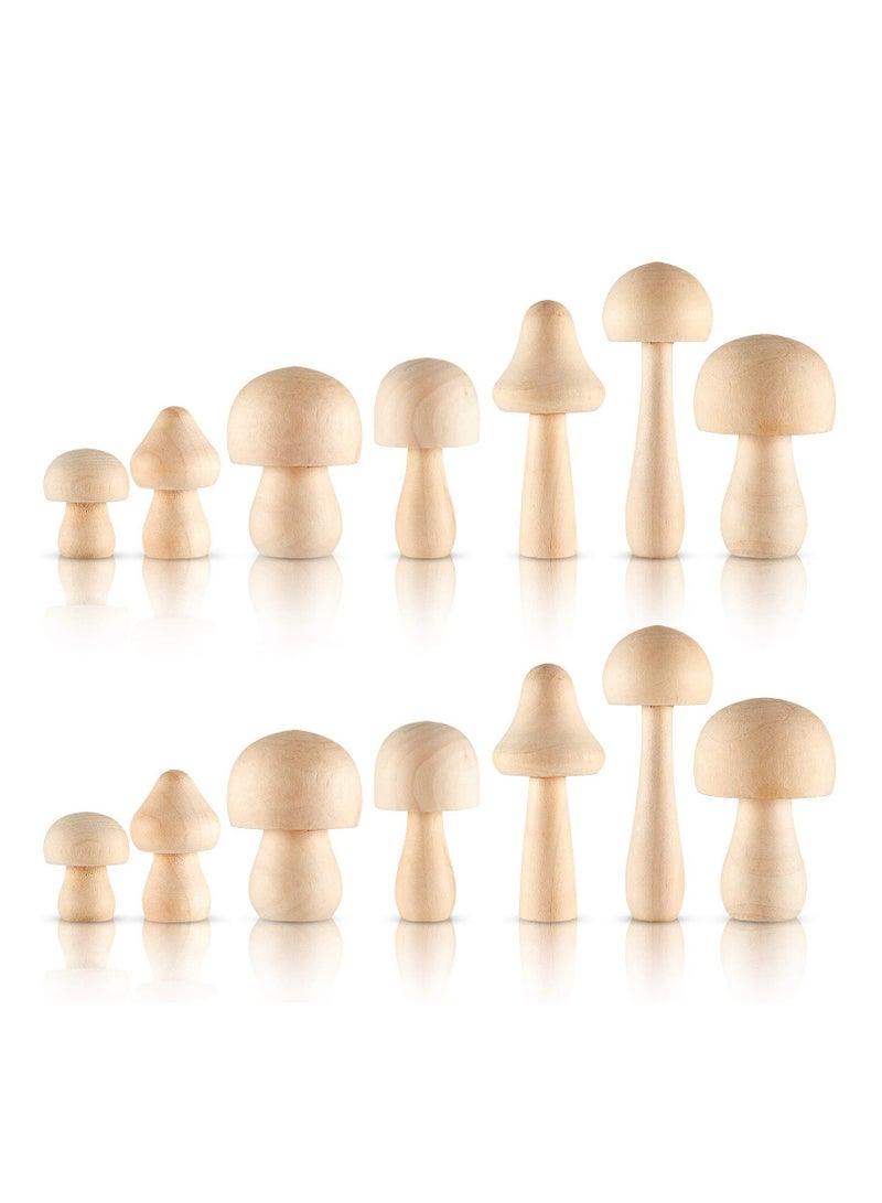 14 Pieces Unfinished Wooden Mushroom Natural Mushrooms Mini Various Sizes for Arts and Crafts Projects Decoration