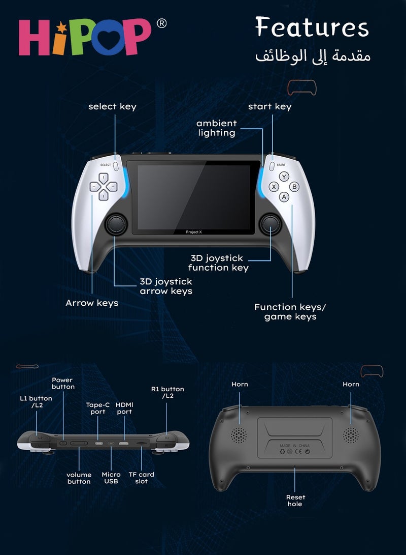 Handheld Games Console with 2000+ Games,Support MP4 Mode,E-books and Music Playback,4.3 Inch HD Screen Retro Arcade Games,2500mAh High-Capacity Battery,Video Game Consoles for Kids