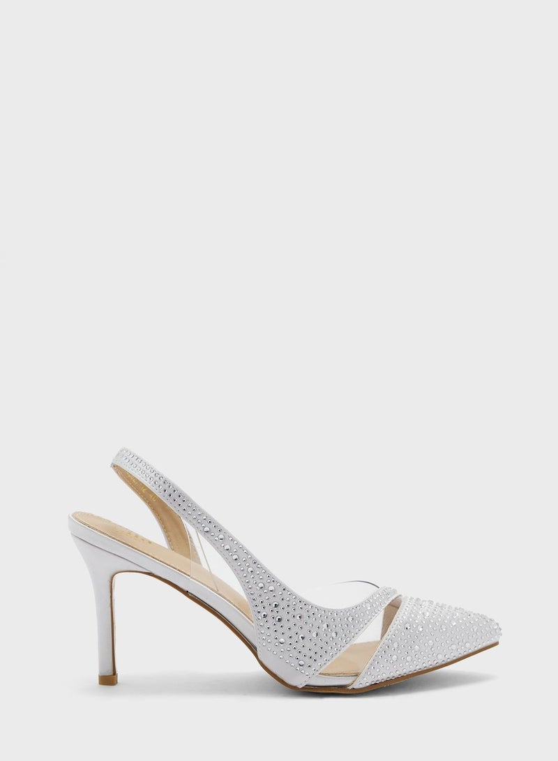 Diamante Stone And Clear Slingback Pump