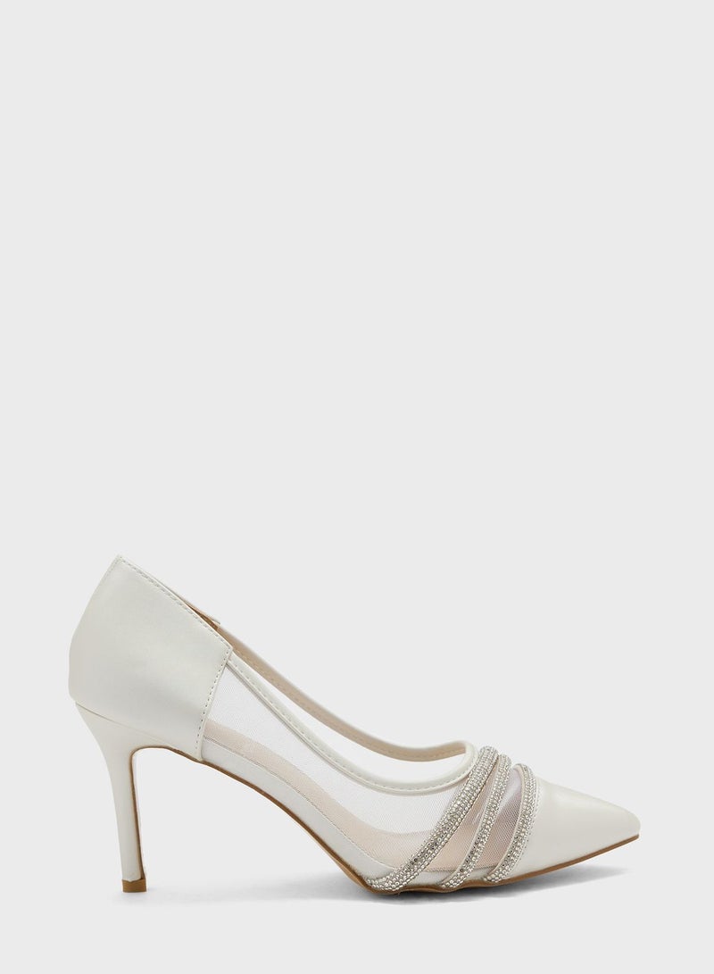 Diamante Detail And Sheer Pointed Pump