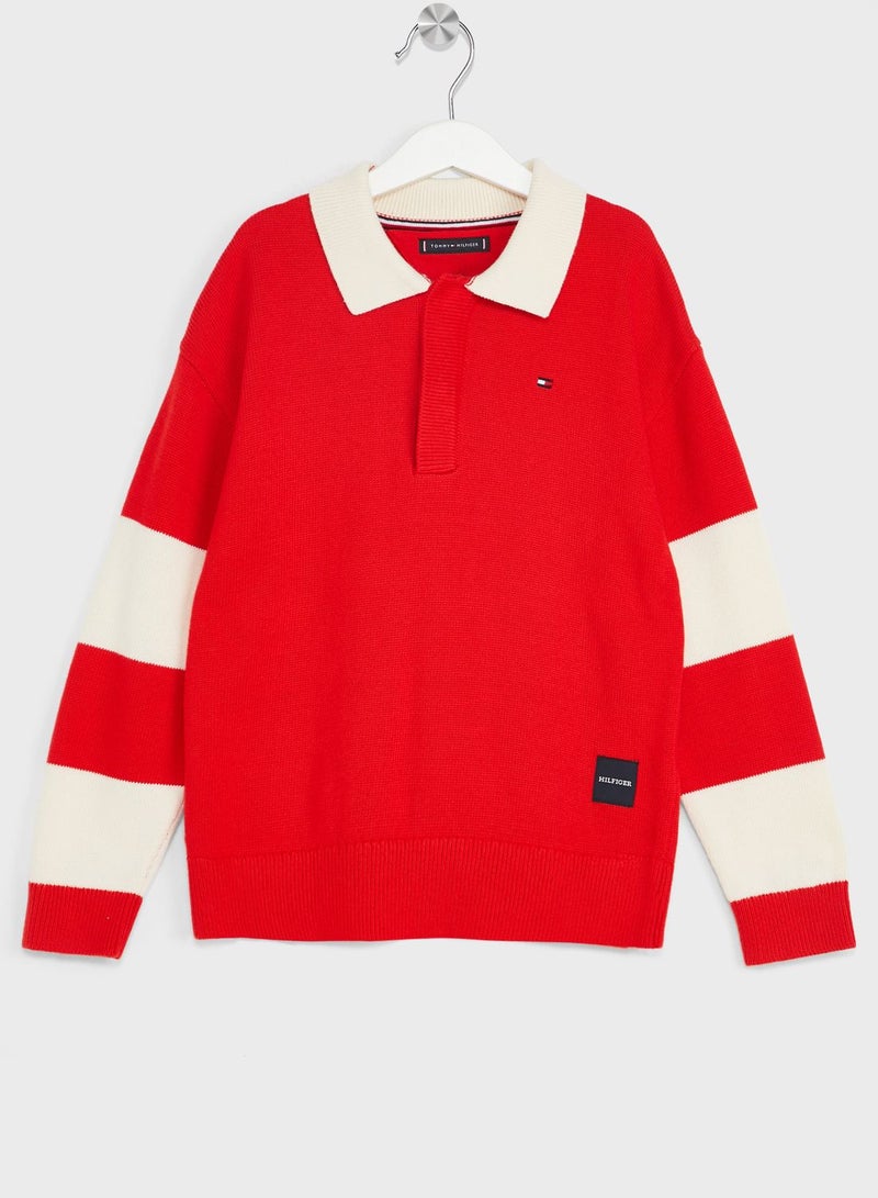 Youth Color Block Rugby Sweater