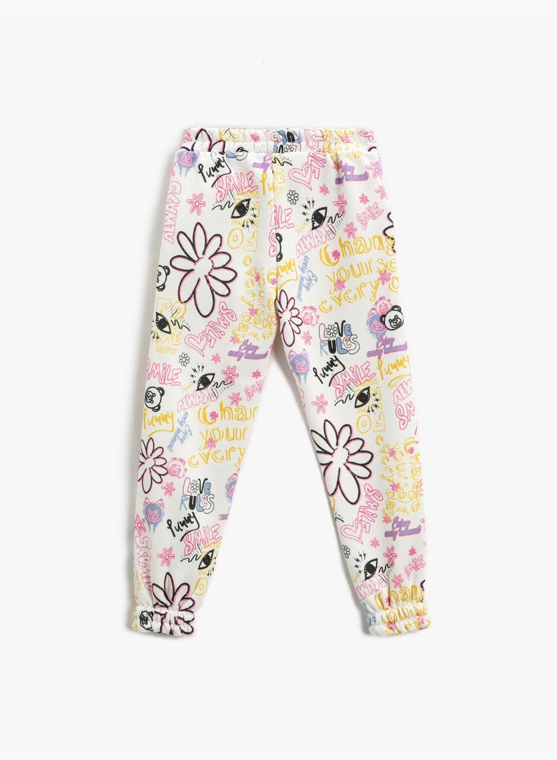 Jogger Sweatpants Graffiti Patterned Pockets Elastic Waistband