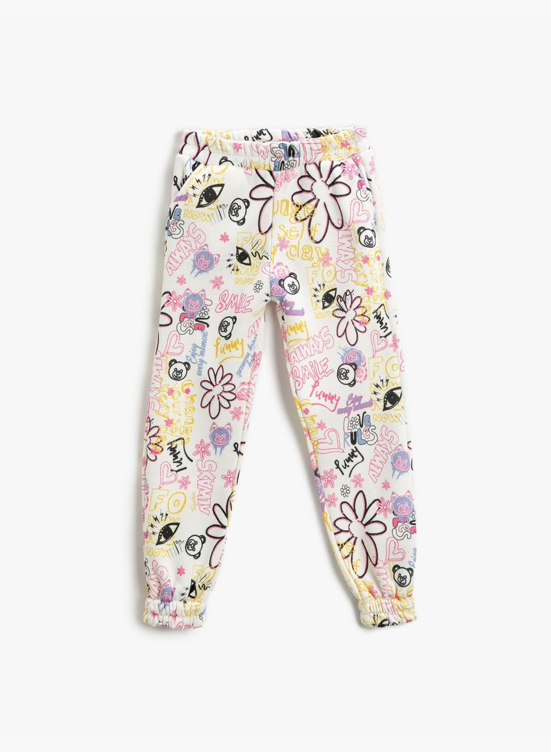 Jogger Sweatpants Graffiti Patterned Pockets Elastic Waistband