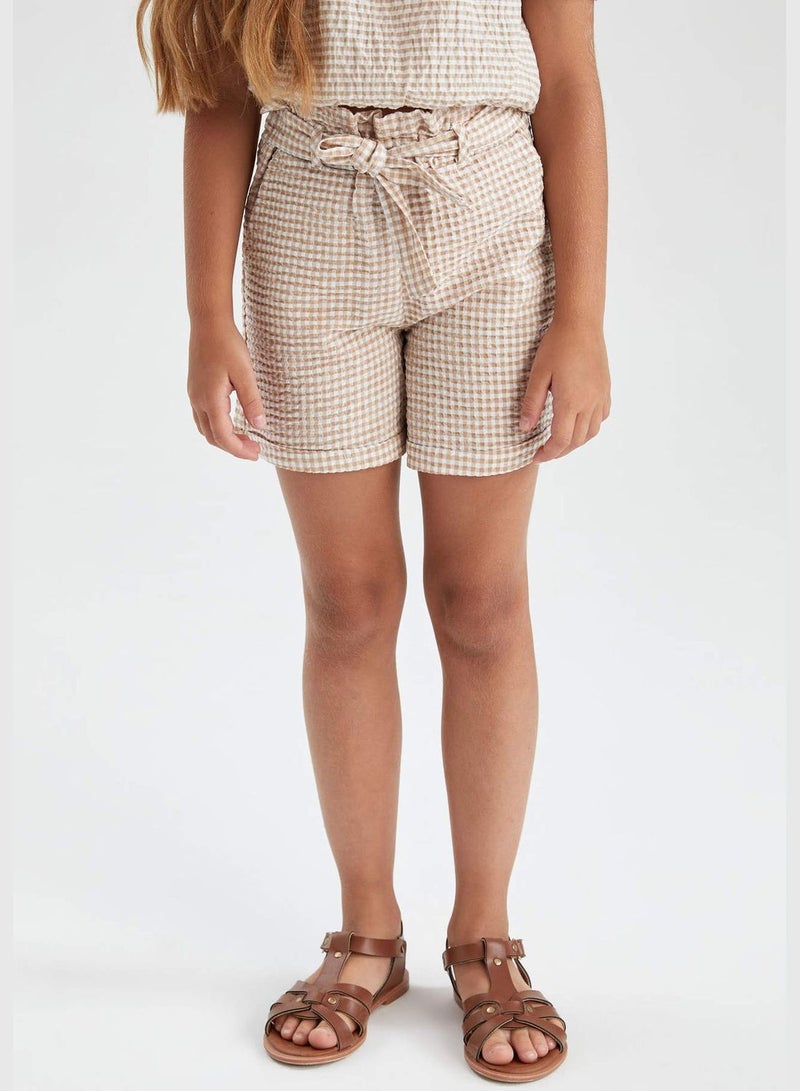 Paperbag Fit Belted Check Print Short