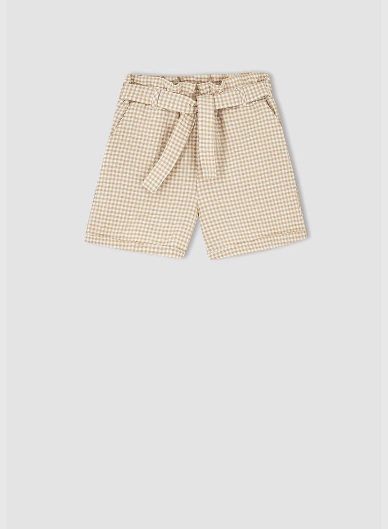 Paperbag Fit Belted Check Print Short