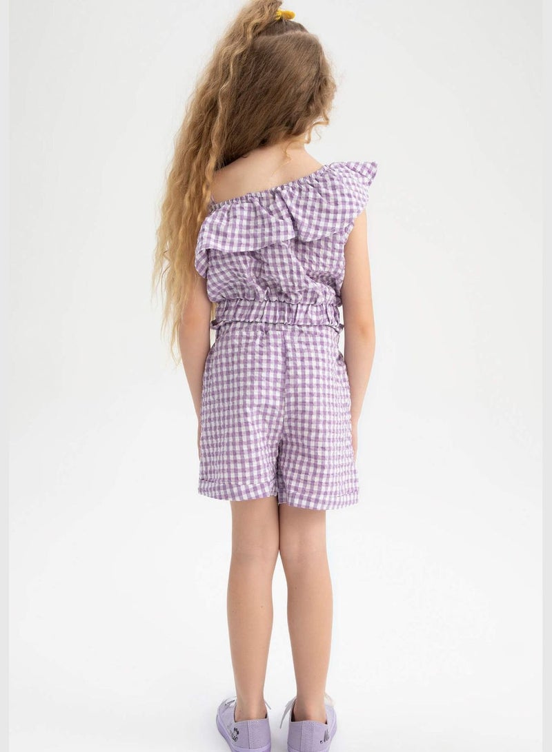 Paperbag Fit Belted Check Print Short