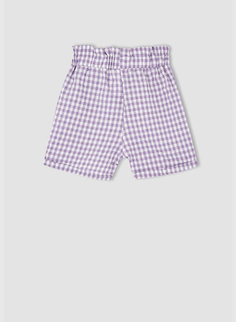 Paperbag Fit Belted Check Print Short