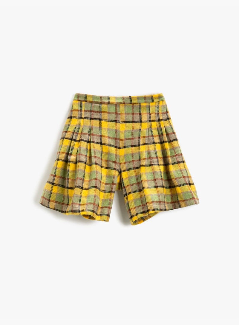 Checked Pleated Mini Shorts