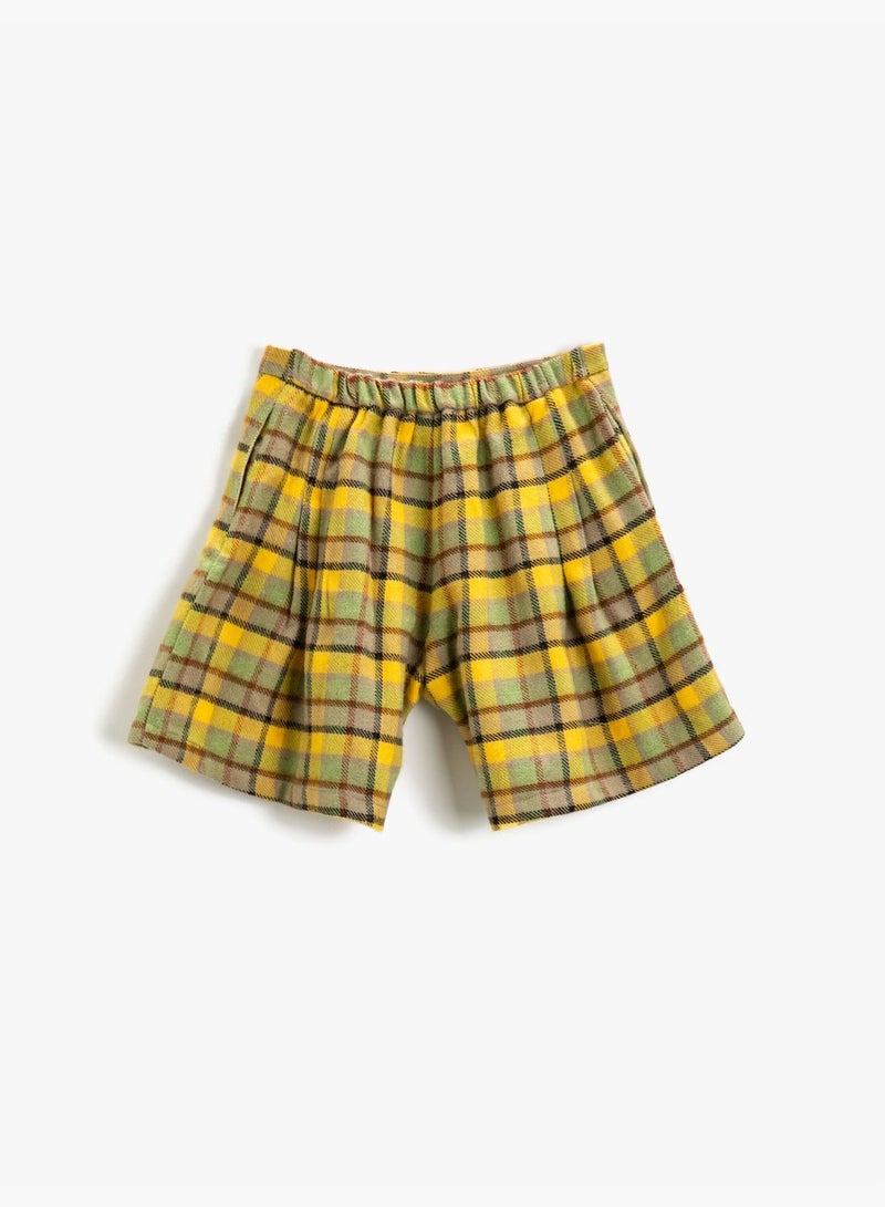 Checked Pleated Mini Shorts