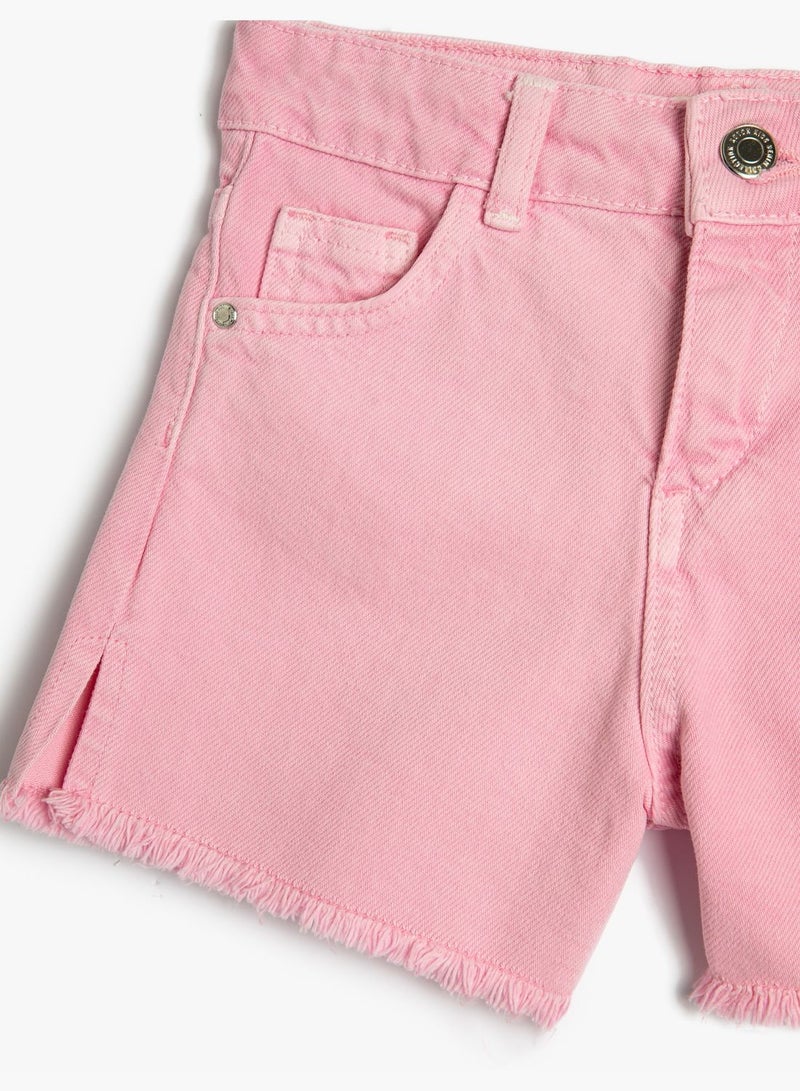 Jean Shorts Slit Detail Pockets Cotton