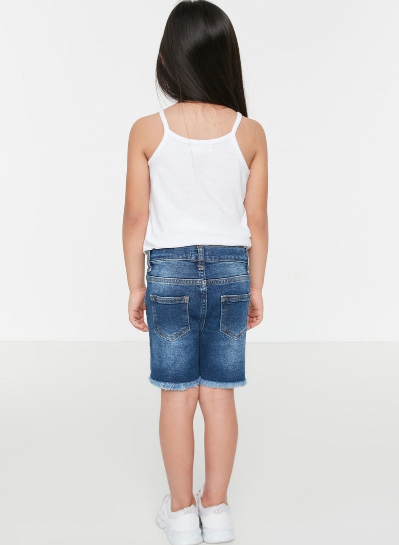Kids Embroidered Flamingo Denim Shorts