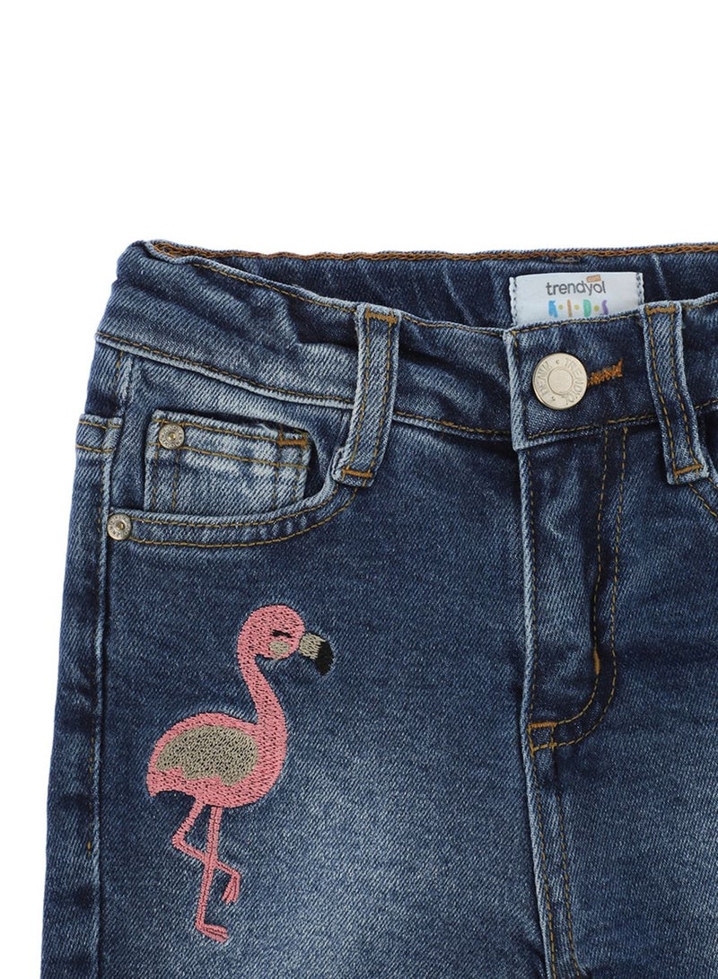 Kids Embroidered Flamingo Denim Shorts