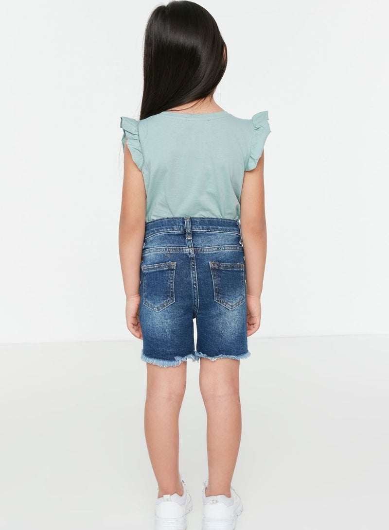 Kids Frayed Hem Denim Shorts