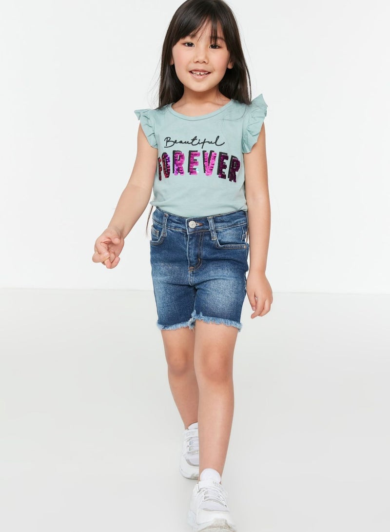 Kids Frayed Hem Denim Shorts