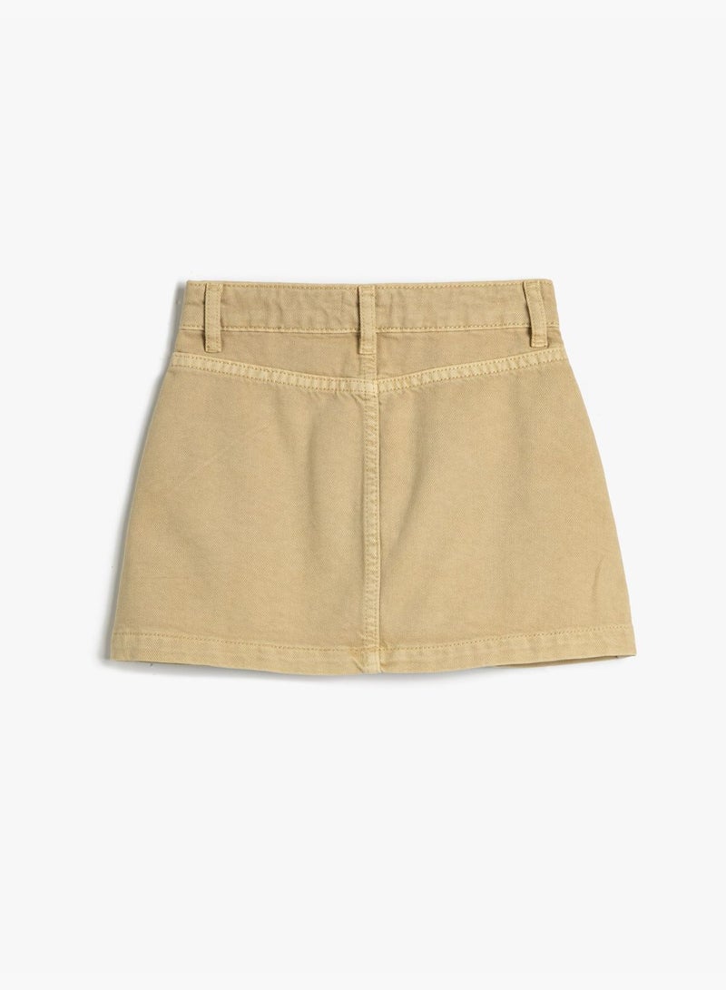 Mini Jean Skirt Pocket Detail Button Closure Cotton
