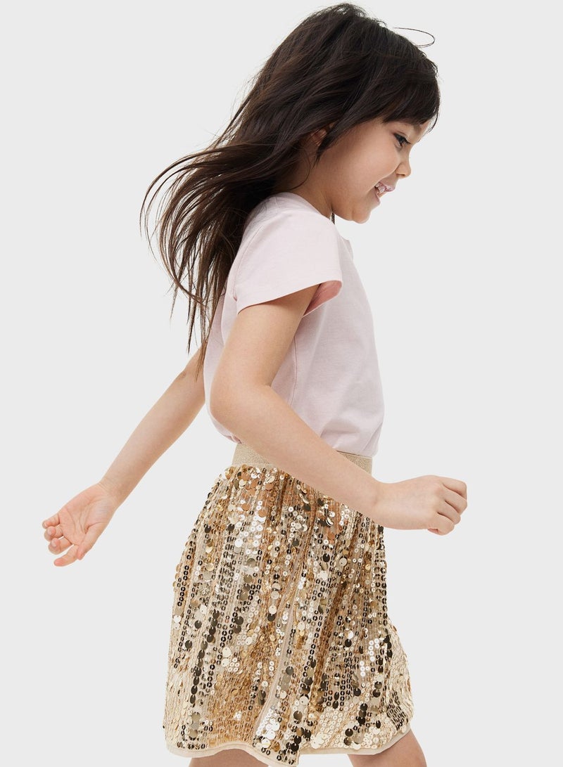 Kids Sequined Tulle Midi Skirt
