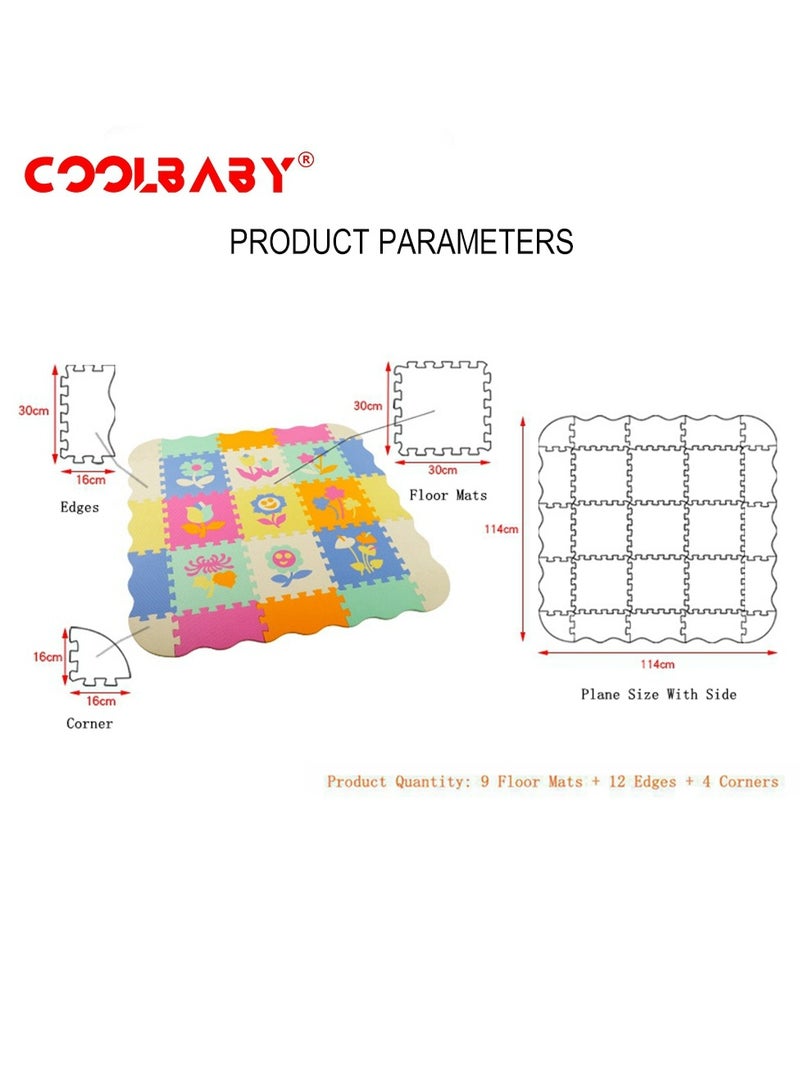 COOLBABY Fun Small Toys Baby Play Mat with Fence Baby Play Mat EVA Foam Puzzle Mat Set of 25 Waterproof Baby Crawl Mats for Home Playroom Perfect Toddler Playroom Crawling Play Mats