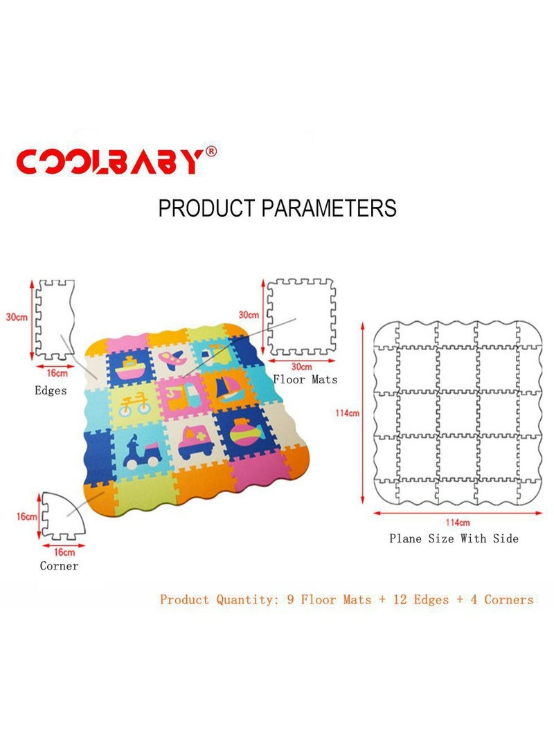 COOLBABY Fun Small Toys Baby Play Mat with Fence Baby Play Mat EVA Foam Puzzle Mat Set of 25 Waterproof Baby Crawl Mats for Home Playroom Perfect Toddler Playroom Crawling Play Mats