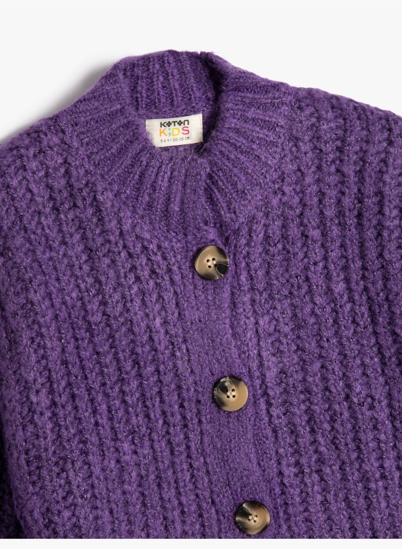 Knit Cardigan Long Sleeve Button Closure Round Collar