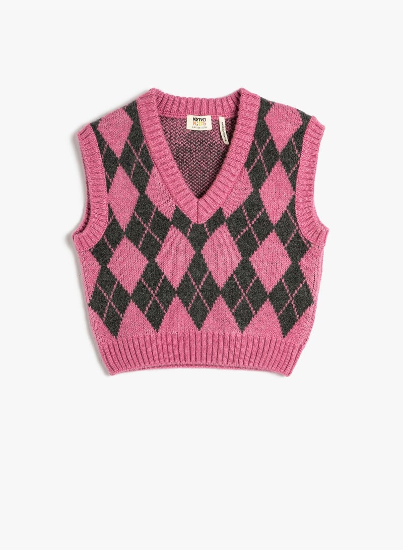 Sweater Patterned V Neck Soft Textured