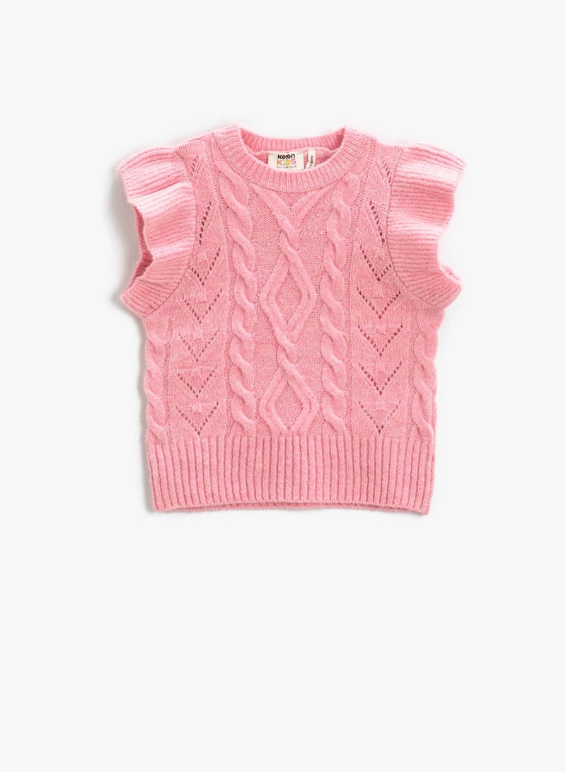 Knit Sweater Round Collar Sleeveless Ruffled