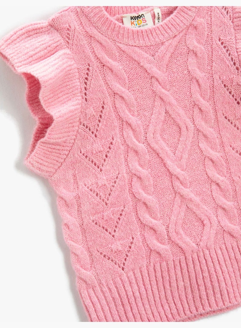 Knit Sweater Round Collar Sleeveless Ruffled