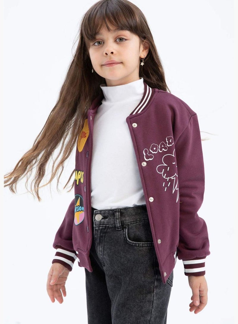 Girl Bomber Turtle Neck Long Sleeve Knitted Cardigan
