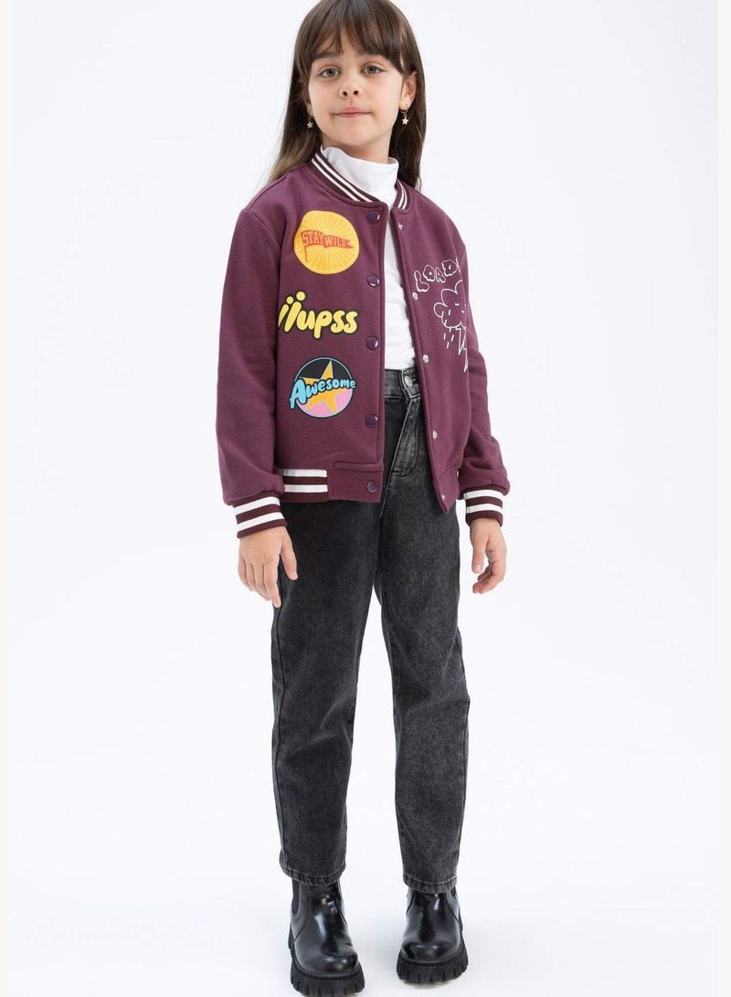 Girl Bomber Turtle Neck Long Sleeve Knitted Cardigan