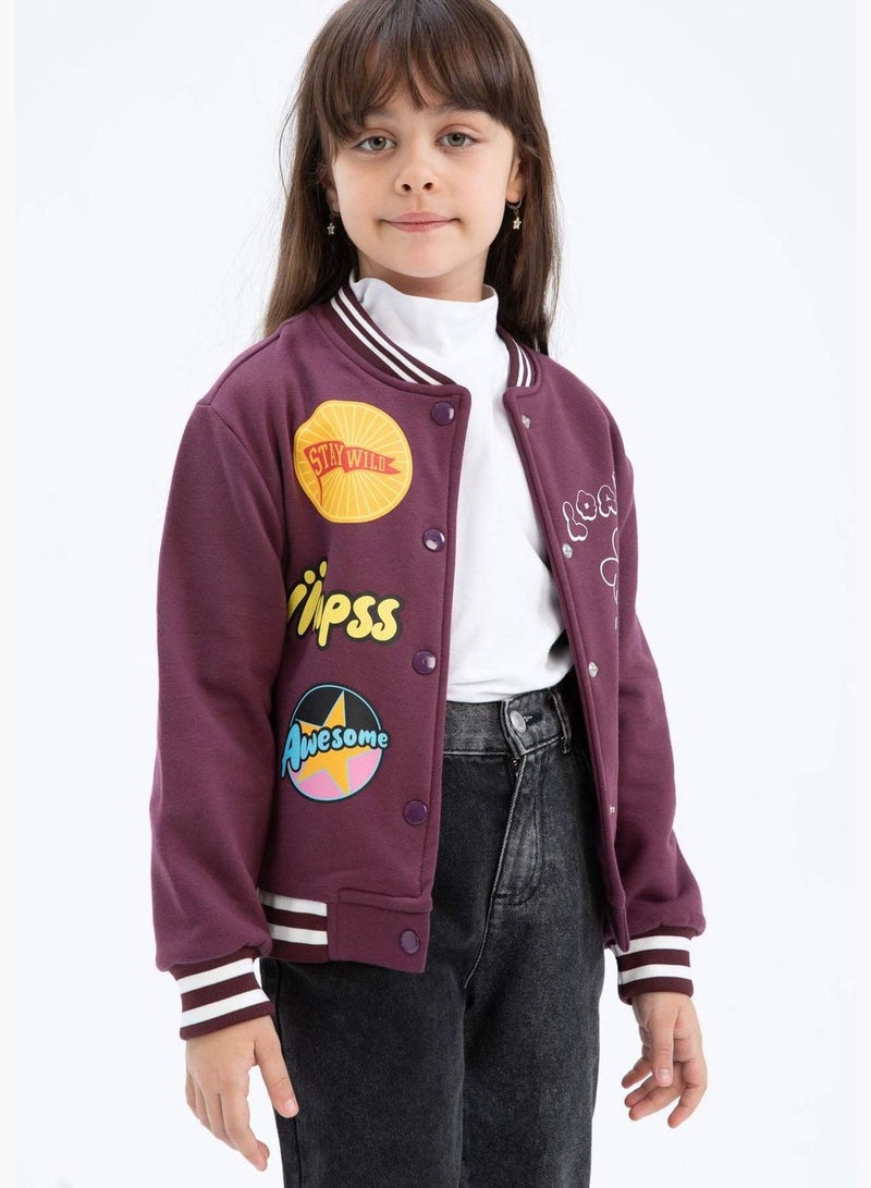 Girl Bomber Turtle Neck Long Sleeve Knitted Cardigan