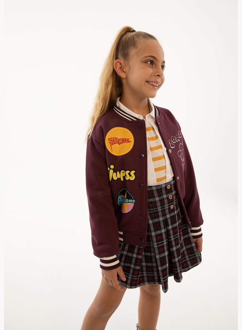 Girl Bomber Turtle Neck Long Sleeve Knitted Cardigan