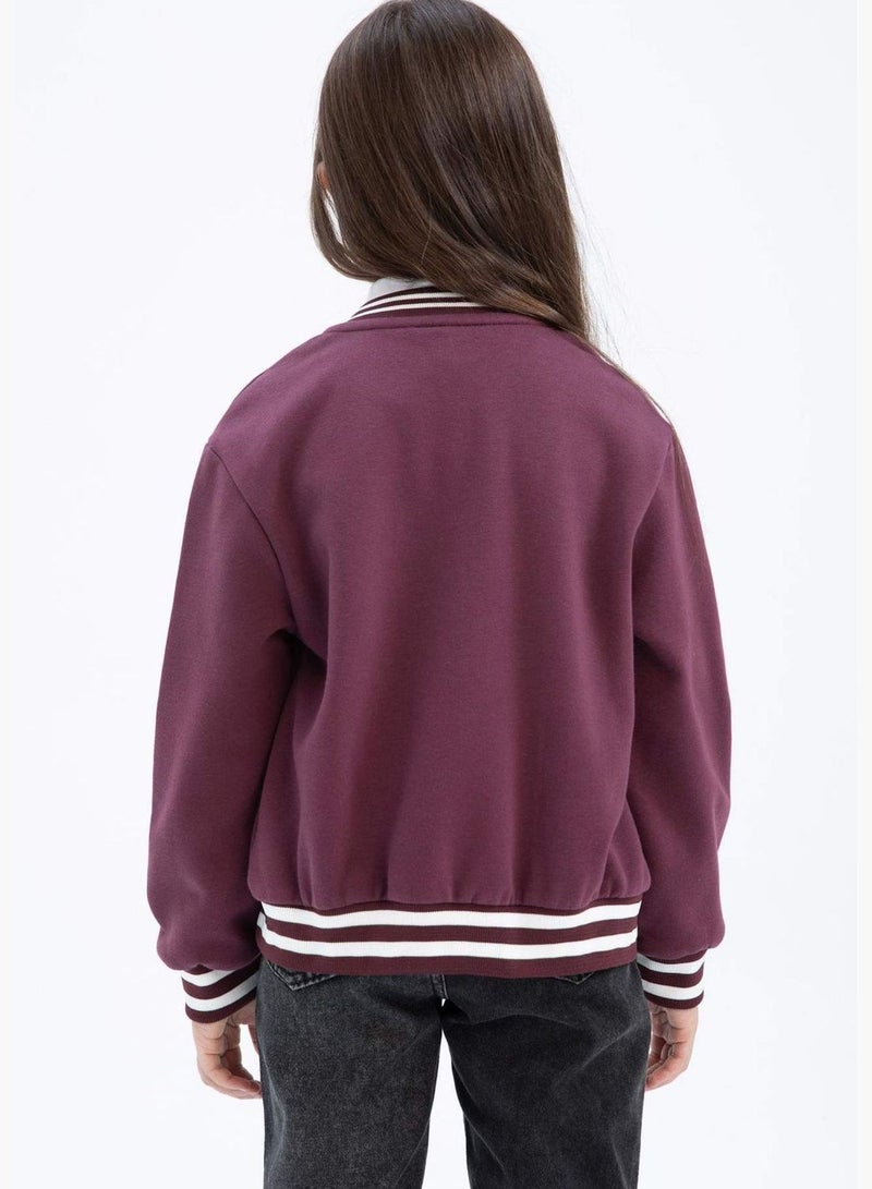 Girl Bomber Turtle Neck Long Sleeve Knitted Cardigan