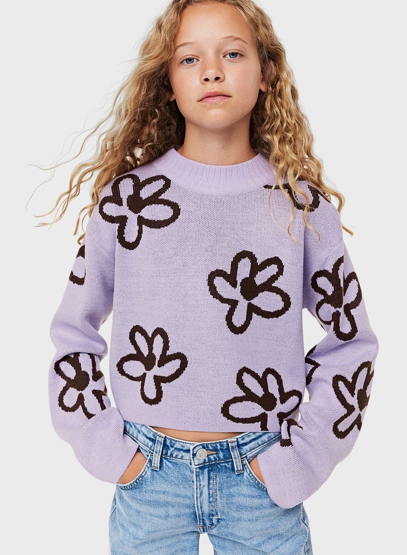 Youth Boxy-Style Rib-Knitted Sweater