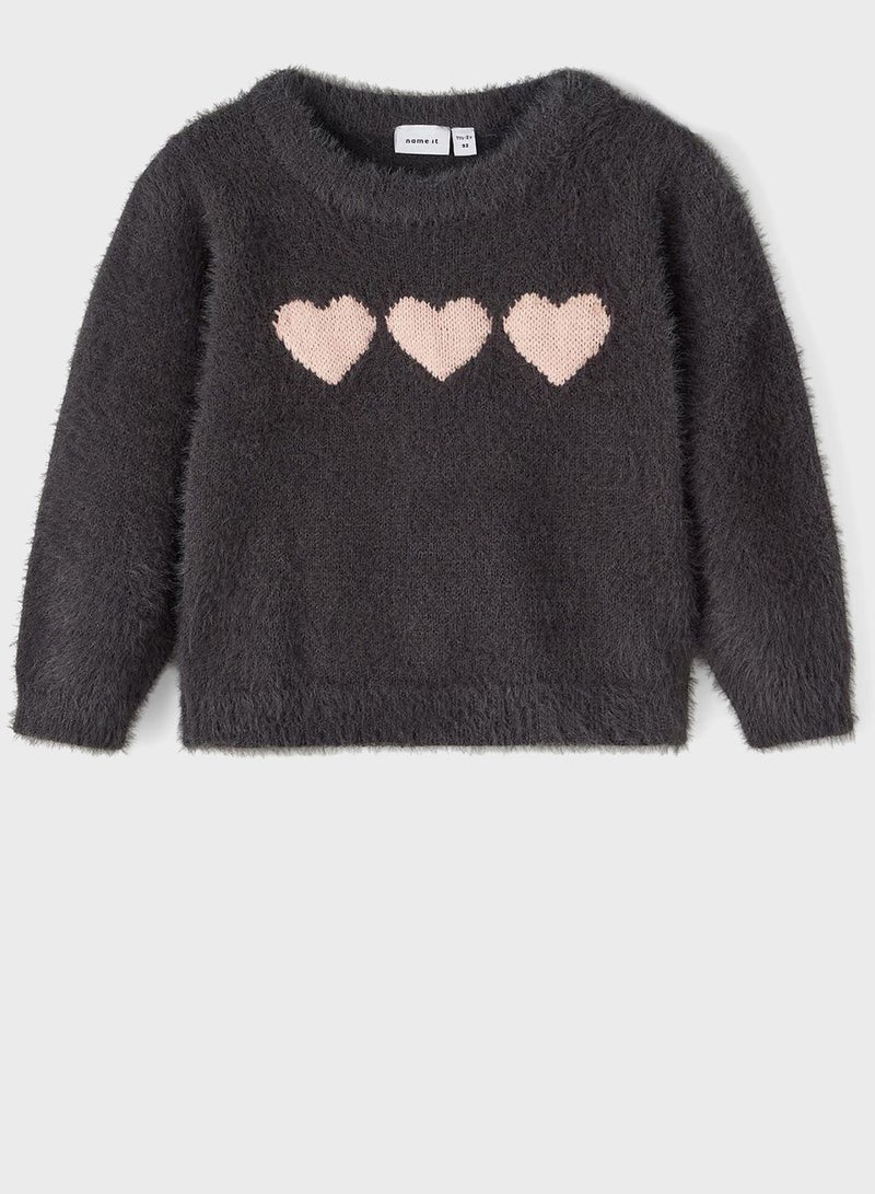 Kids Heart Print Knitted Sweater