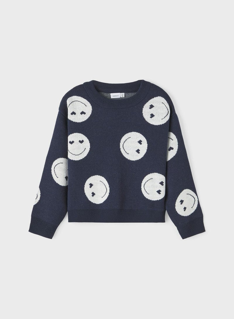 Kids Knitted Smile Print Sweater