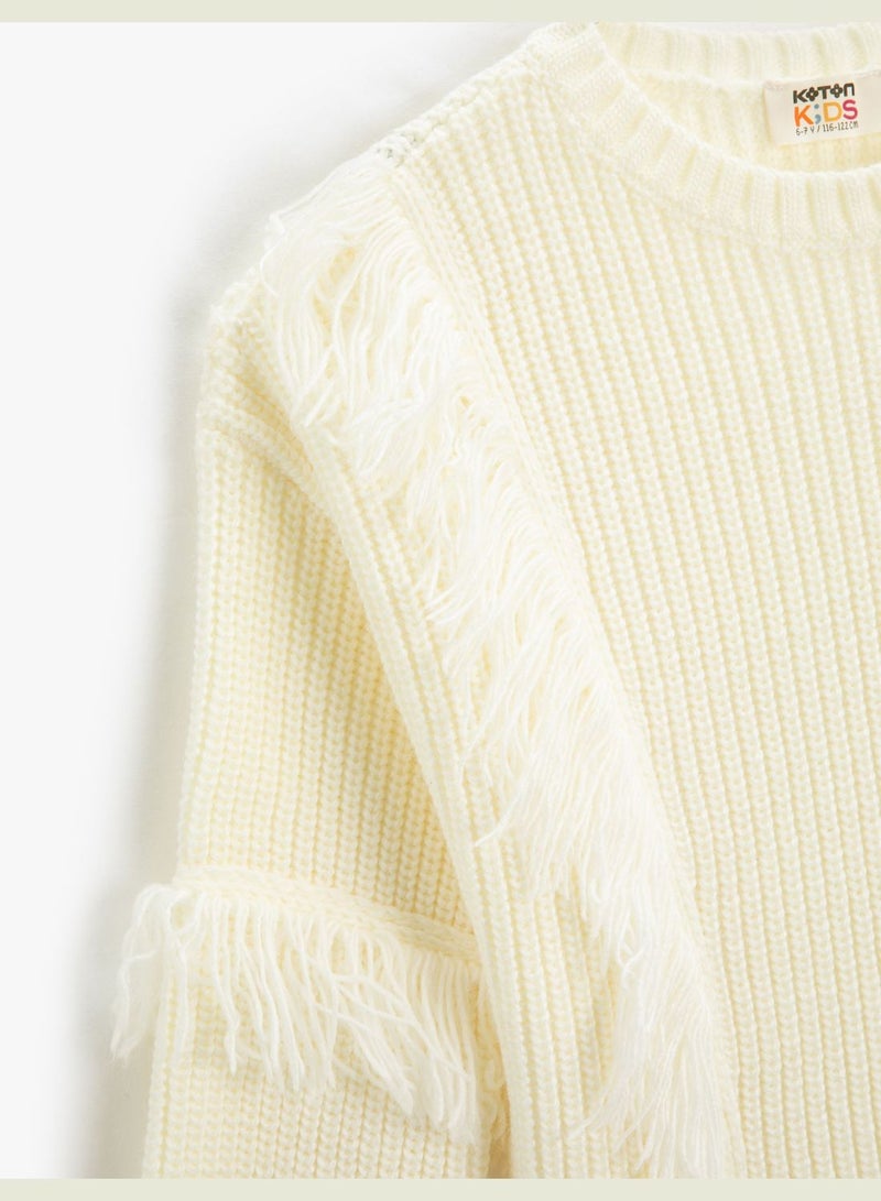 Knit Sweater Tasseled Detail Crew Neck Long Sleeve