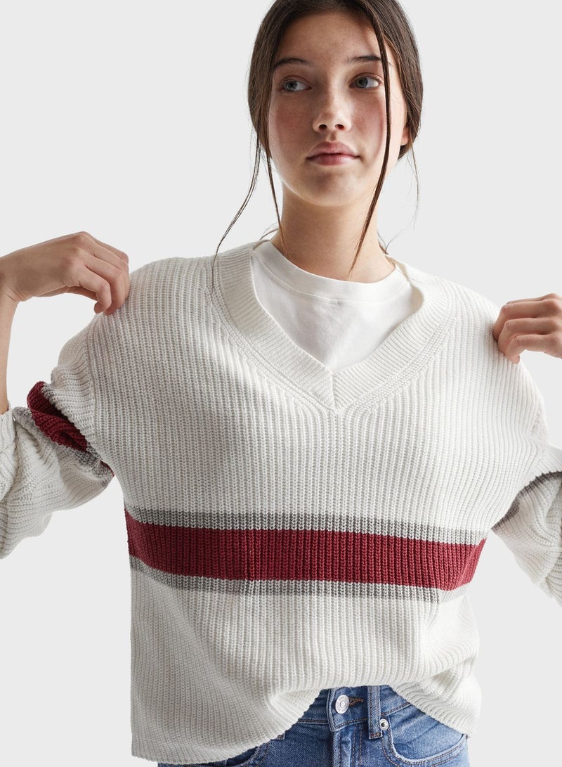 Youth Knitted Stripe Detail Sweater