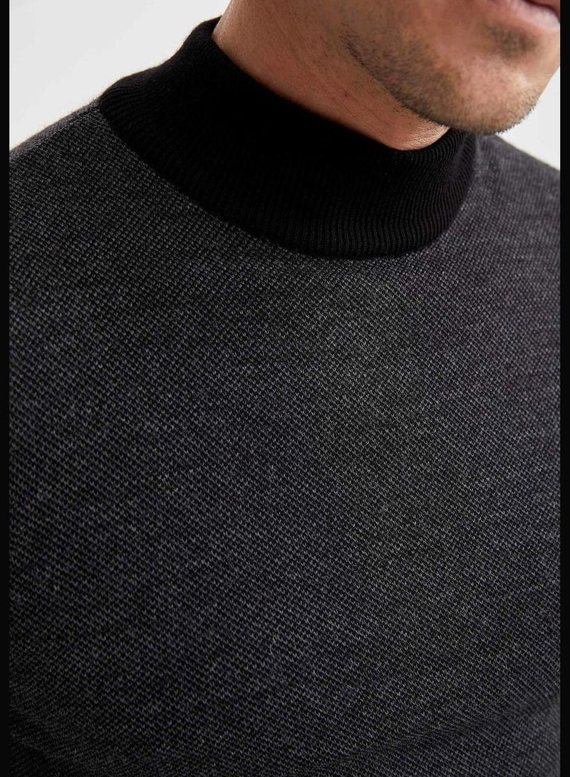 Slim Fit Half Turtle Neck Long Sleeve Tricot Pullover