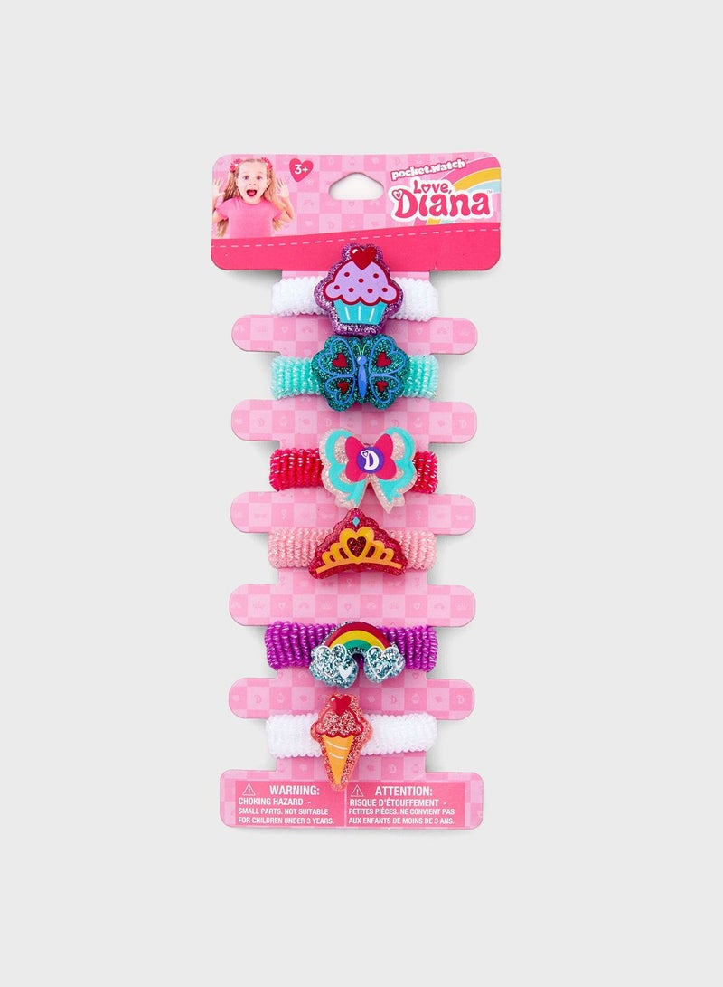 Kids 6 Pack Glitter Charm Hair Tie