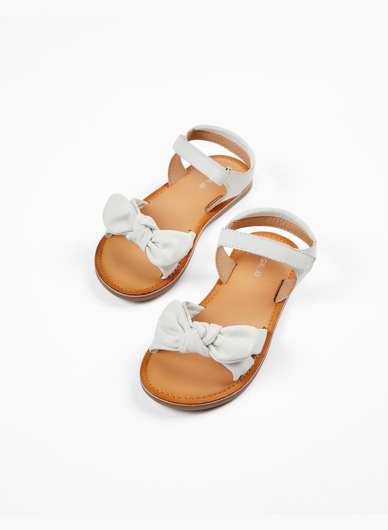 Zippy Leather Sandals with Bow for Girls