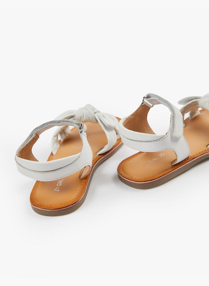 Zippy Leather Sandals with Bow for Girls