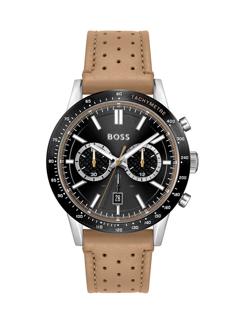 Men's Chronograph Round Shape Leather Wrist Watch 1513964 - 44 Mm