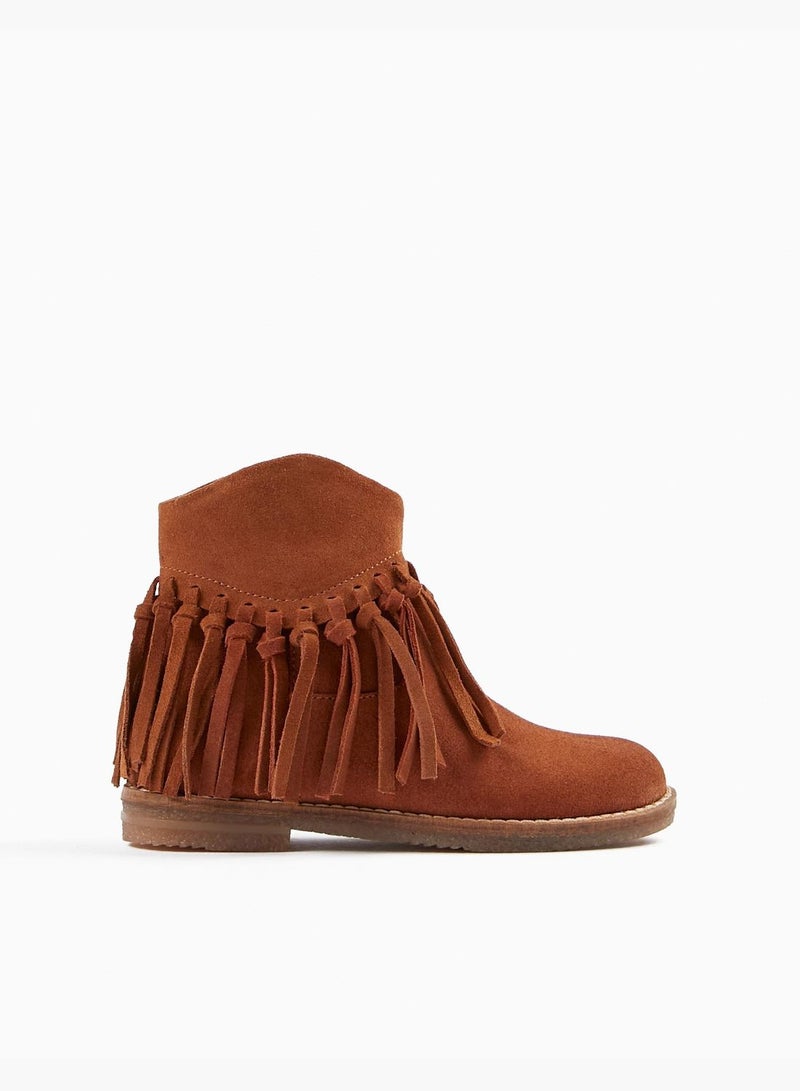 ZIPPY Girls Suede Boots with Fringes