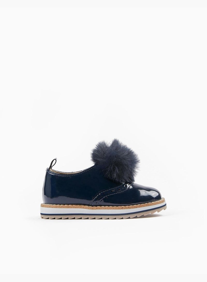 ZIPPY Patent Shoes With Pompom For Baby Girls