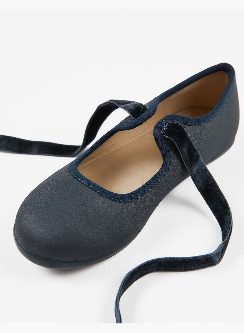 ZIPPY Shiny Ballet Pumps With Velvet Bow For Girls