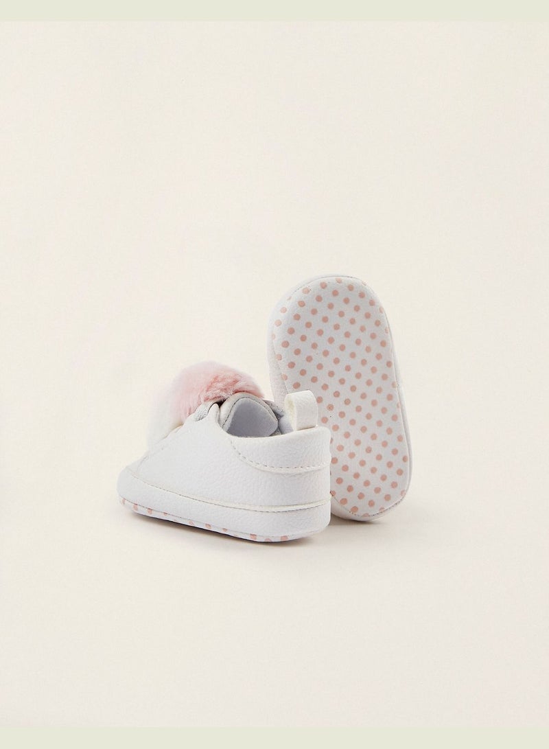 Zippy Trainers With Pompoms For Newborn Baby Girls - White Pink